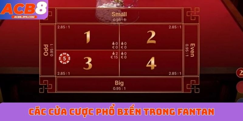 Các cửa cược phổ biến trong Fantan